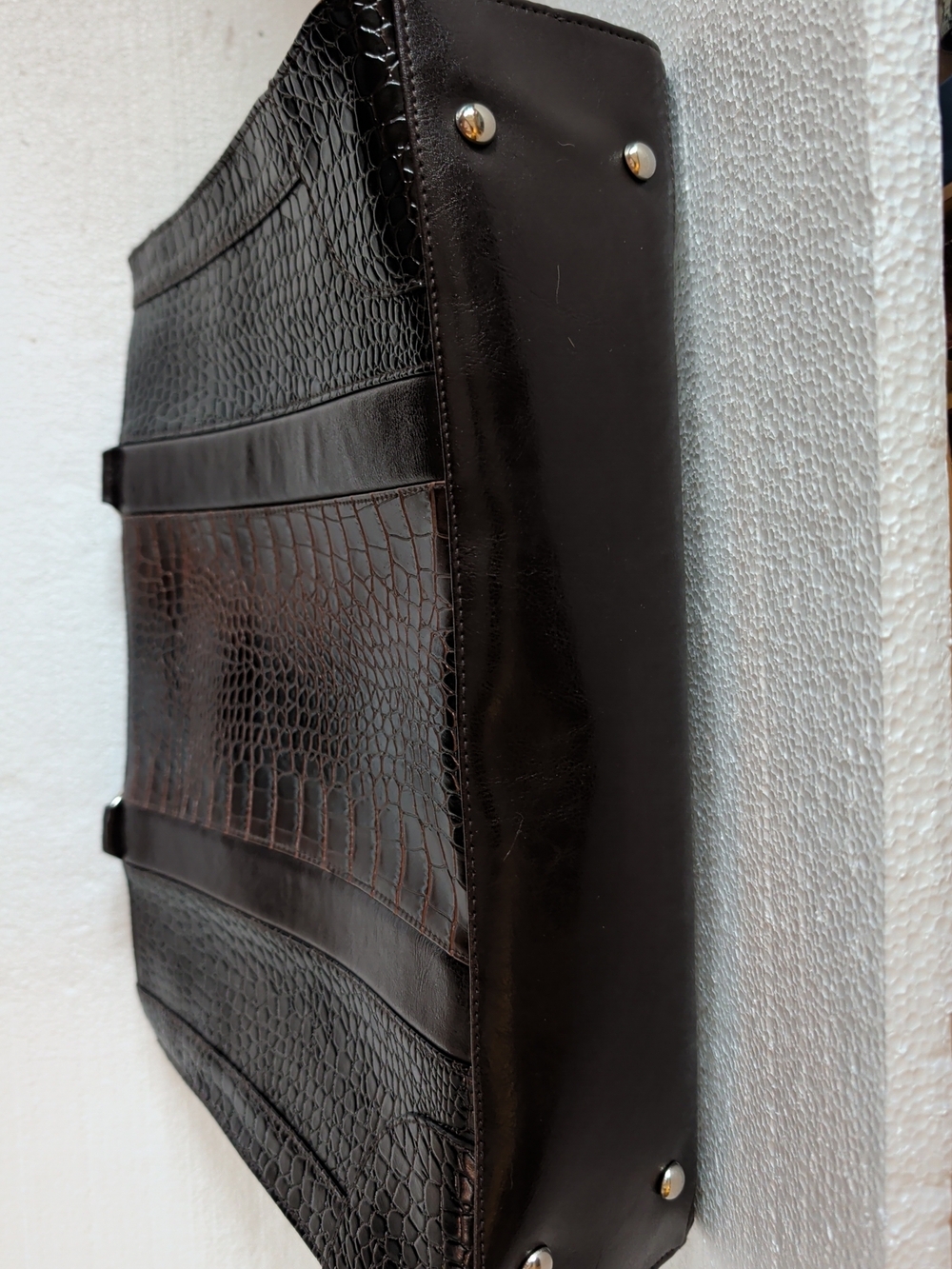 Coldwater Creek Brown Faux Crocodile Embossed Tote Briefcase Laptop Bag 16" X 11 - Picture 4 of 6